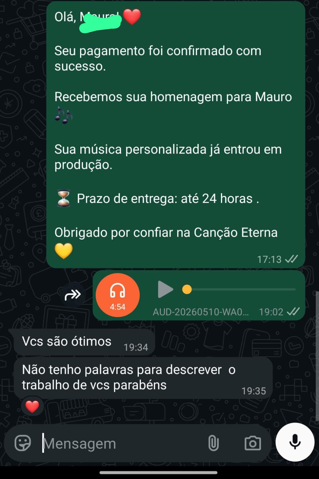 Depoimento real de cliente no WhatsApp 1